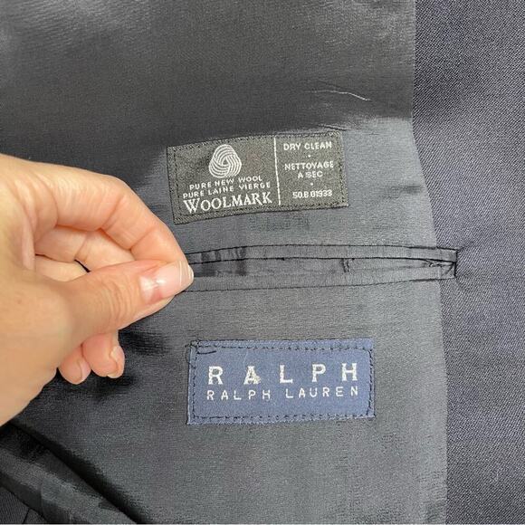 Ralph Lauren Navy Men's 42L Single Breasted Two Button 100% Wool Suit Jacket - Picture 14 of 16